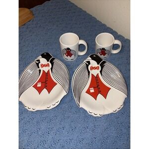 Waechtersbach Penguin Mugs And Plates Ceramic Vintage Rare German